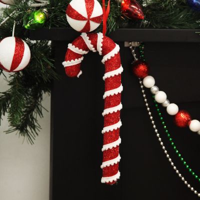 Medium Glitter with Braid and Twine Candy Cane Christmas Decoration - Set of 2