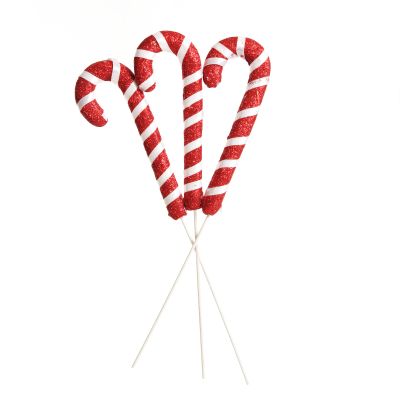 Glittered Red and White Candy Cane Pick - Pack of 3