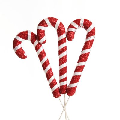 Glittered Red and White Candy Cane Pick - Pack of 3