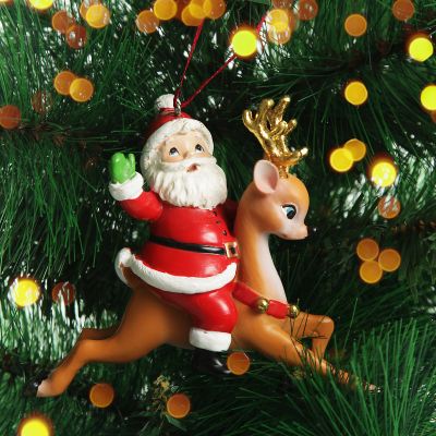 Santa Riding Bambi Hanging Christmas Decoration