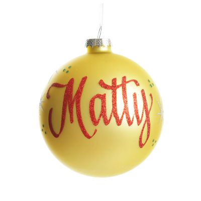 Gold Glass Personalised Christmas Bauble - Red Glitter
