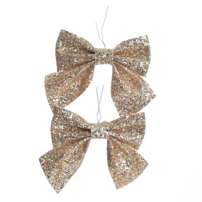 Gold Glitter Bow Clip - Set of 2