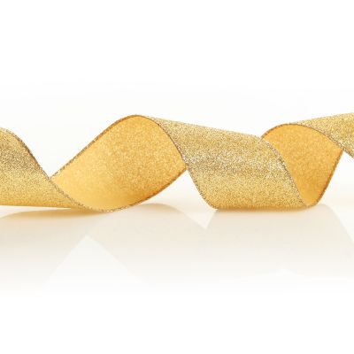 Gold Sparkle Glitter Ribbon Wired Edge - 6.3cm 