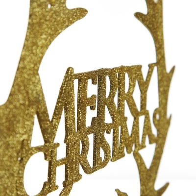 Gold Hanging Merry Christmas Sign with Antlers
