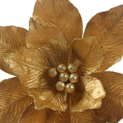 Gold Poinsettia Flower Clip With Gold Berry Centre