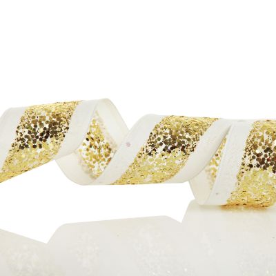 Gold Sequin Wired Christmas Ribbon