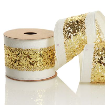 Gold Sequin Wired Christmas Ribbon