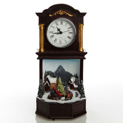 Grandfather Clock Lightup Ornament with Ice Skaters 