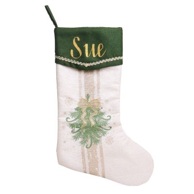 Personalised Green and Gold Mistletoe Christmas Stocking