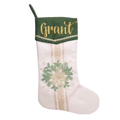 Personalised Green and Gold Poinsettia Christmas Stocking