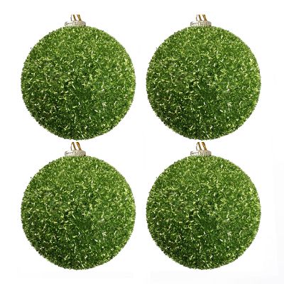 Green Tinsel Bauble Christmas Tree Decoration 10cm - Set of 4 