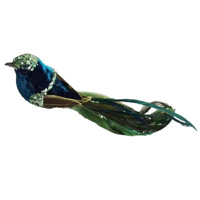 Green Velvet Bird Clip with Feather Tail