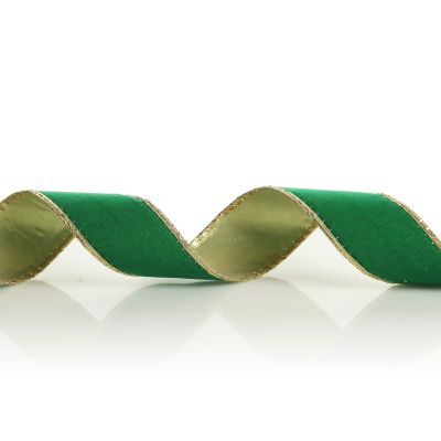Green Velvet Gold Trim Wired Ribbon