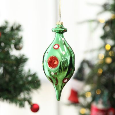 Green Vintage Glass Christmas Long Finial with Dots