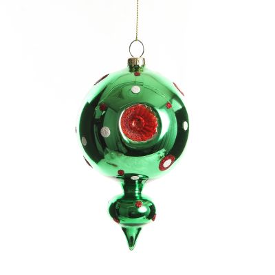 Green Vintage Glass Christmas Round Finial with Dots