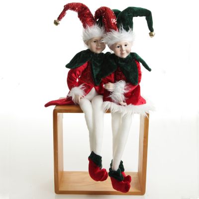 Green and Red Elf Sitting Christmas Ornament