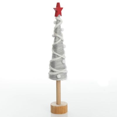 Grey and White Woolen Christmas Tree with Red Star