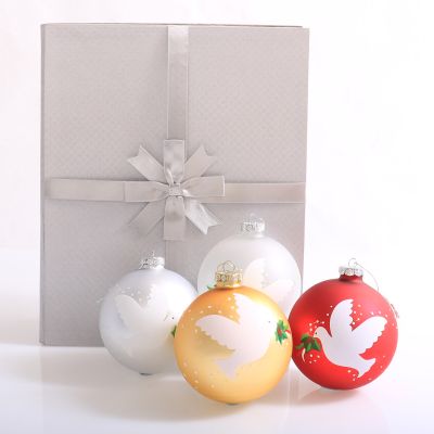 Handpainted Dove Christmas Baubles - Set of 4