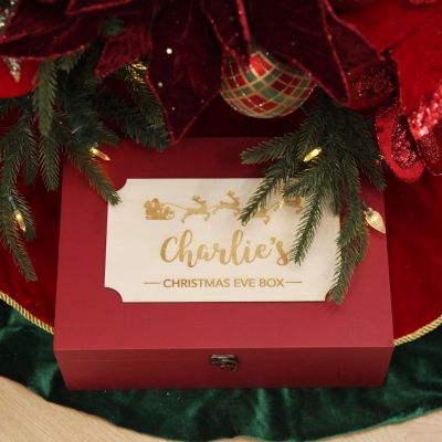 Personalised Wooden Christmas Eve Box with Santa Sleigh Plaque