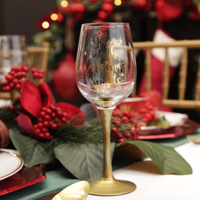 Personalised 'Get into the Christmas Spirit' Christmas Wine Glass - Gold Stem