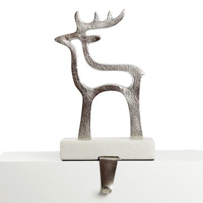 Hollow Raw Silver Reindeer Stocking Hanger with Quartz Base