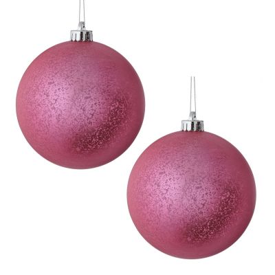 Hot Pink Mercury Jumbo Shatterproof Christmas Bauble Decoration - Set of 2