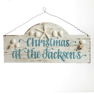 Personalised Arched Beach Christmas Wood Plaque