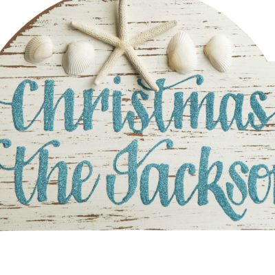Personalised Arched Beach Christmas Wood Plaque