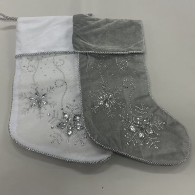Set of 2 Silver and White Diamonte Stockings - Sample