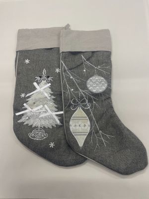 Set of 2 Silver Embroidered Stockings - Second