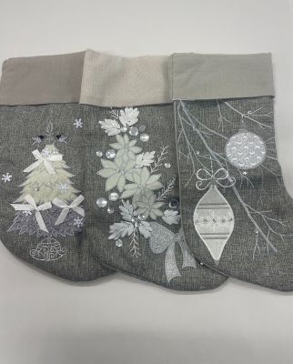 Set of 3 Silver Embroidered Stockings - Second