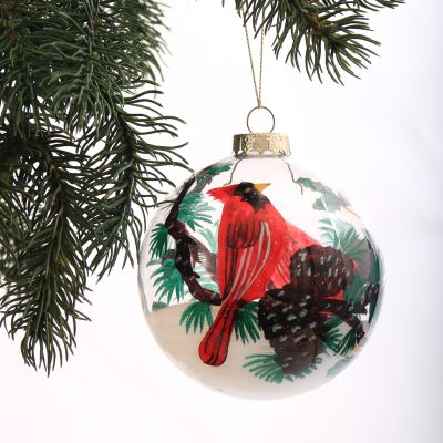 Personalised Inside Painted Cardinal Bird Christmas Bauble Whole product