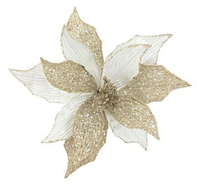 Ivory & Champagne Glitter Poinsettia Flower Stem