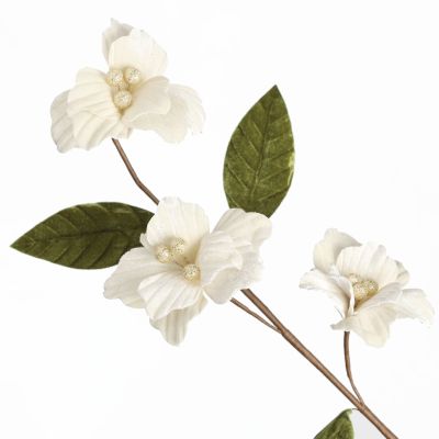 Ivory Velour Magnolia Flowers Branch Spray