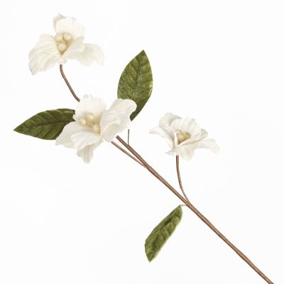 Ivory Velour Magnolia Flowers Branch Spray