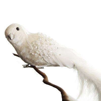Large Elegant White Bird with Sequins and Feather Tail