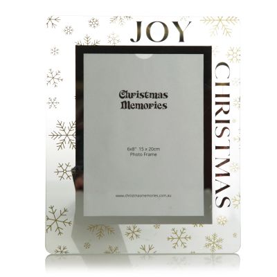 Large Glass Christmas Frame - Gold Snowflakes Joy