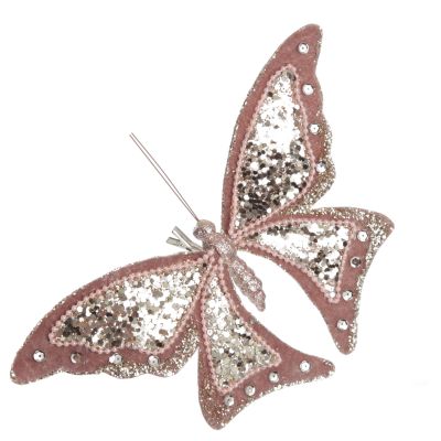 Large Pink with Gold Glitter Butterfly Clip 