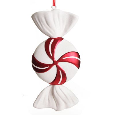 Large Red and White Swirl Peppermint Candy Hanging Christmas Decoration