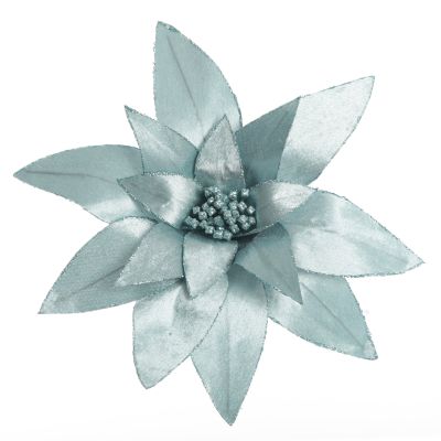 Light Blue Lily Flower Stem with Glitter Trim 