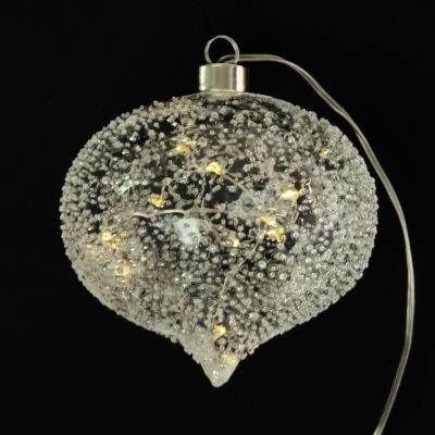 Lightup Clear Glass Glitter Bauble with switch