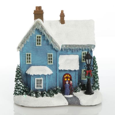 Lightup Musical Snowcapped Blue House Christmas Ornament