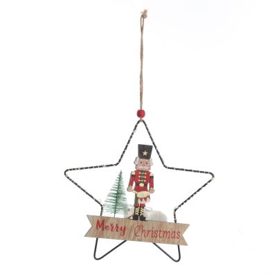 Lightup Wire Star Hanging Chrismtas Ornament with Nutcracker Drummer