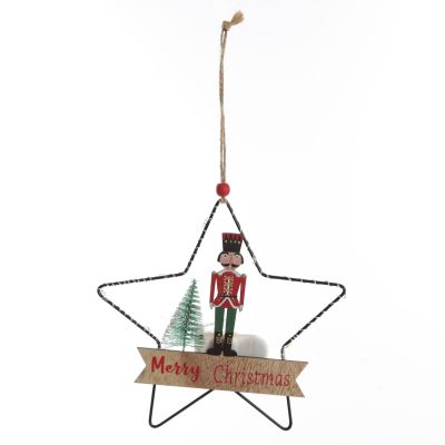 Lightup Wire Star Hanging Chrismtas Ornament with Nutcracker Guard