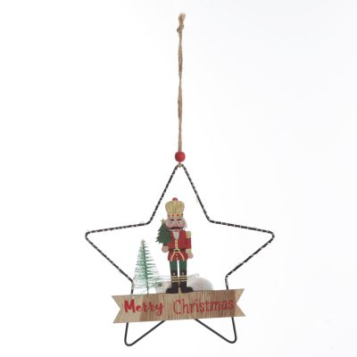 Lightup Wire Star Hanging Chrismtas Ornament with Nutcracker Holding Tree