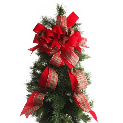 Red and Green Tartan Deluxe Tree Topper Bow with Streamers