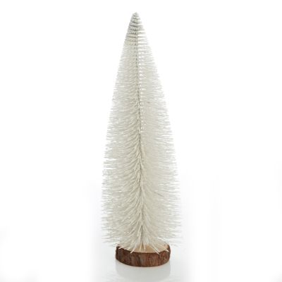 Medium White Bottle Brush Christmas Tree on Wooden Base