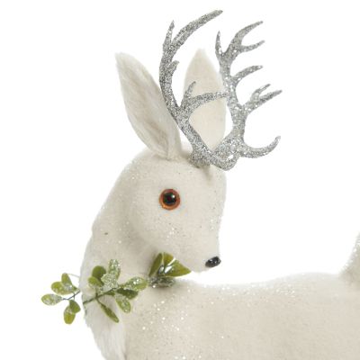 Medium White Sisal Standing Deer with Silver Glitter Antlers