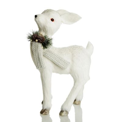 Medium White Sisal Standing Deer with White Glitter Highlights whole product