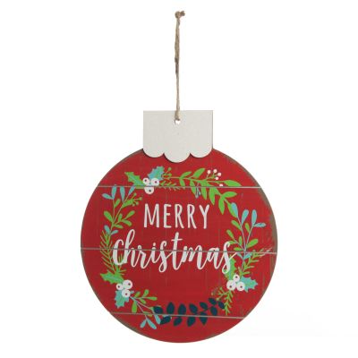 Red Merry Christmas Wooden Bauble Plaque
